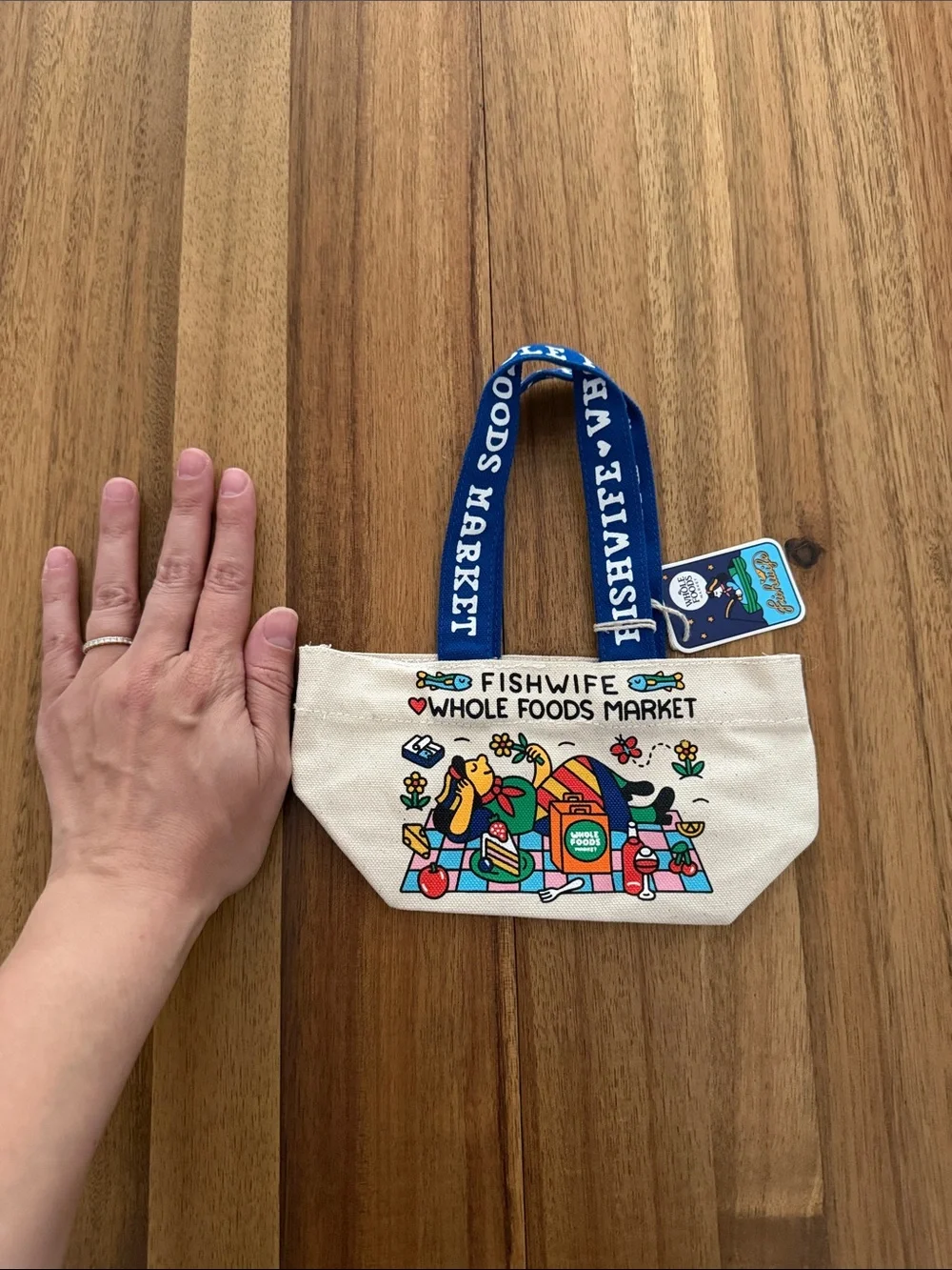 Whole Foods Market Fishwife Blue-Handled Canvas Tote Bag